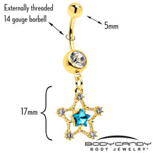 Clear Blue Gem Gold Tone Starry Glam Dangle Belly Ring