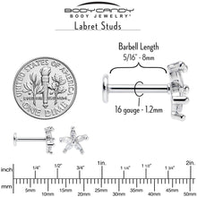 16G 5/16 Clear CZ Gem Flower Fantastic Internally Threaded Labret