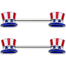 14G 9/16 Patriotic Top Hat Barbell Nipple Ring Set