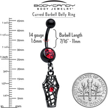 Red Gem Black Spider Coffin Dangle Belly Ring