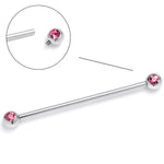 14G Pink Gem Internally Threaded Industrial Barbell 38mm