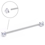 14G Clear CZ Gem Heart Internally Threaded Industrial Barbell 38mm