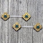 14G 9/16 Gem Bioplast Deco Age Barbell Nipple Ring Set