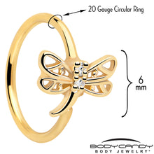 20G 5/16 Clear Gem Gold Tone Filigree Dragonfly Nose Hoop