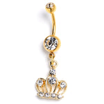 Clear Gem Gold Tone Epic Crown Dangle Belly Ring
