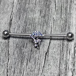 14G Clear Blue CZ Gem Jellyfish Blue Industrial Barbell 38mm