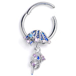 16G 3/8 Clear Blue Gem Jellyfish Blue Hinged Segment Ring