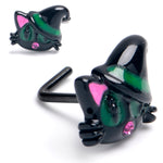 20G 1/4 Pink Gem Black Halloween Hat Cat L Shape Nose Ring