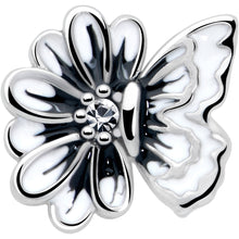 20G 1/4 Clear CZ Gem Butterfly Blossom White L Shape Nose Ring