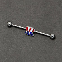 14G Patriotic Uncle Sam Top Hat Industrial Barbell 38mm