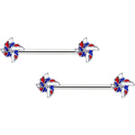 14G 9/16 Patriotic Pinwheel Barbell Nipple Ring Set