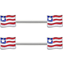 14G 9/16 Patriotic Flag Barbell Nipple Ring Set