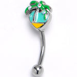 16G 5/16 Aurora Gem Beach Heart Palm Tree Curved Eyebrow Ring