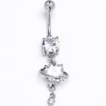 Clear Gem Round Celestial Starry Heart Dangle Belly Ring