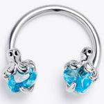 16G 3/8 Blue Gem Octopus Heart Horseshoe Circular Barbell