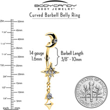 Clear Gem Gold Tone Celestial Glam Dangle Double Mount Belly Ring