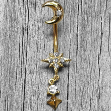 Clear Gem Gold Tone Celestial Glam Dangle Double Mount Belly Ring