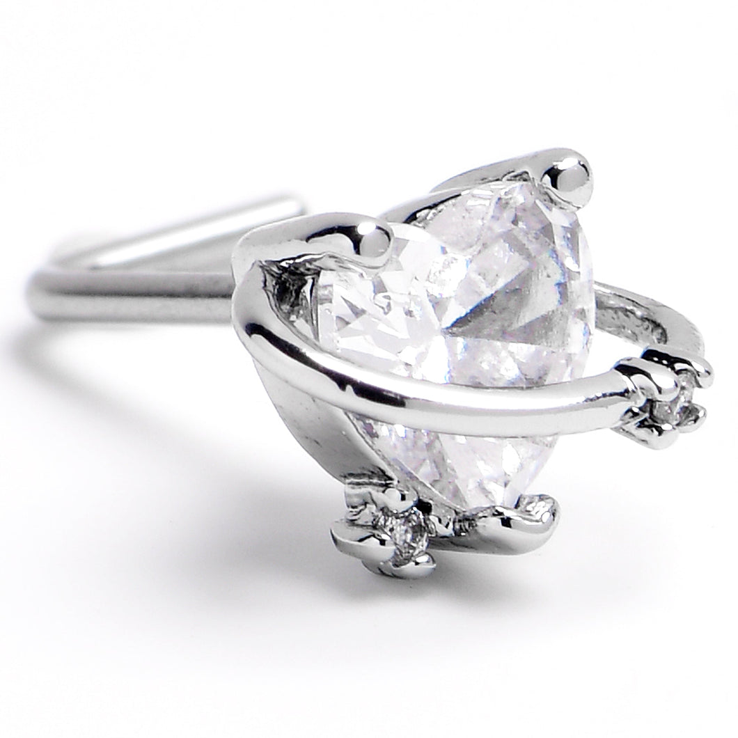20G 1/4 Clear CZ Gem Heart Saturn L Shape Nose Ring