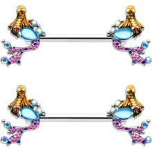 14G 9/16 Blue Aurora Gem Abstract Mermaid Barbell Nipple Ring Set