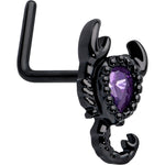 20G 7mm Purple Gem Black Goth Scorpion L Shape Nose Ring