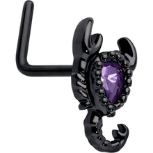 20G 7mm Purple Gem Black Goth Scorpion L Shape Nose Ring