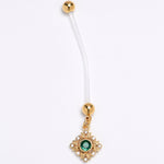 Green Clear Gem Bioplast Royal Beauty PTFE Dangle Pregnancy Belly Ring