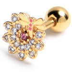 16G 1/4 Clear Gem Gold Tone Flower Bug Cartilage Tragus Earring