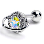 16G 1/4 Aurora CZ Gem Textured Saturn Cartilage Tragus Earring