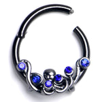 16G 3/8 Blue Gem Black Scrolling Elegance Hinged Segment Ring