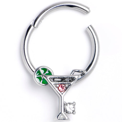 16G 3/8 Clear Pink Gem Cocktail Hour Hinged Segment Ring