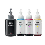 US Remanufactured for Epson 774/664 (774Bk/664CMY) High Yield Ink Bottle Made in the USA, 4-Pack