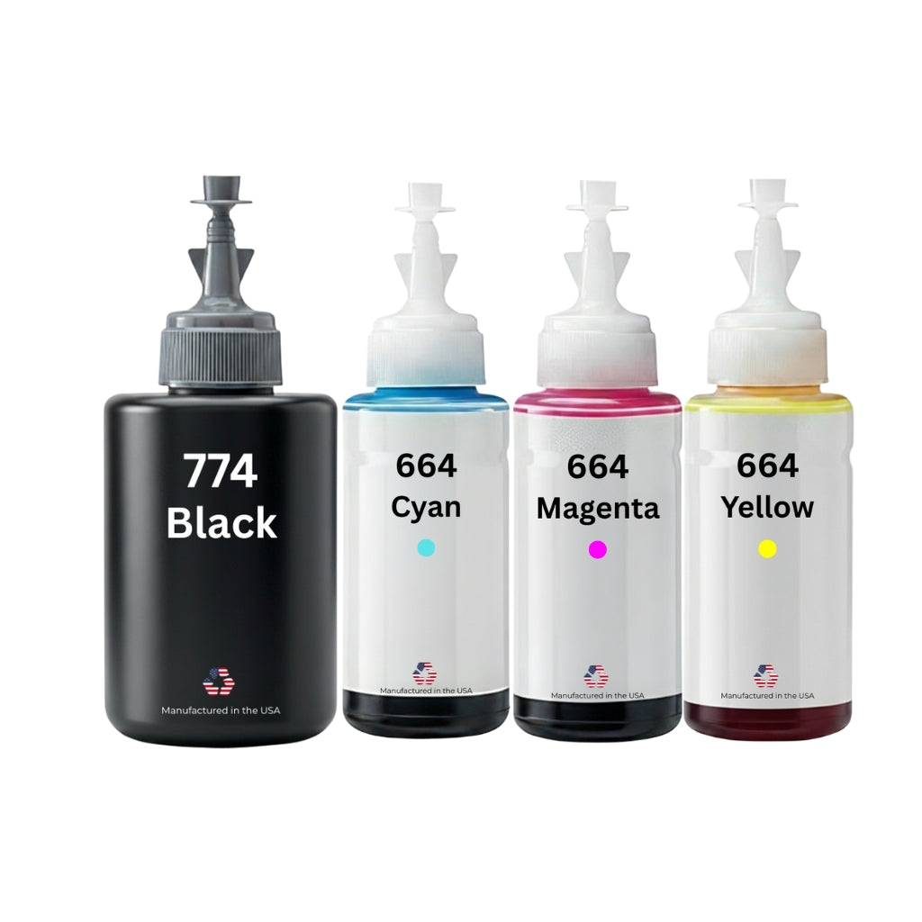US Remanufactured for Epson 774/664 (774Bk/664CMY) High Yield Ink Bottle Made in the USA, 4-Pack