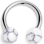 14G 3/8 White Howlite Natural Stone Horseshoe Circular Barbell