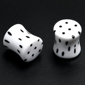 White Acrylic Retro Dots Black Double Flare Plug Set  6mm to 20mm Sizes