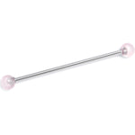 14G Pink Crystal Natural Stone Industrial Barbell 38mm