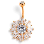 Clear CZ Gem Rose Gold Tone Sunny Burst Belly Ring