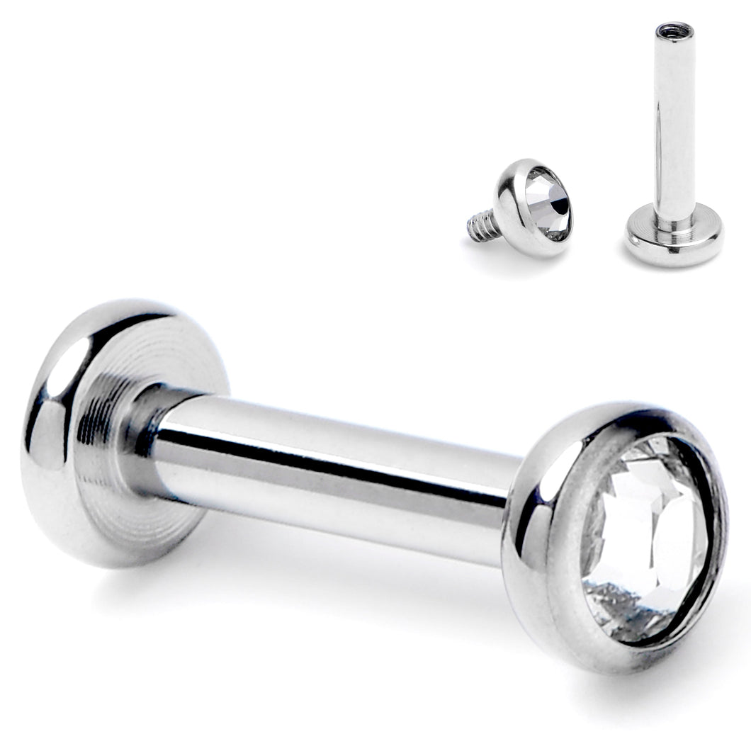 16G 1/4 Clear CZ Gem ASTM F-136 Implant Grade Titanium Internally Threaded Labret