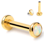 16G 1/4 White Synth Opal Gold Tone ASTM F-136 Implant Grade Titanium Internal Thread Labret