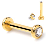 16G 5/16 Clear CZ Gem Gold Hue  ASTM F-136 Implant Grade Titanium Internally Threaded Labret