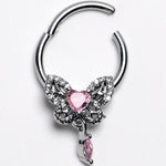 16G 3/8 Clear Gem Whimsical Butterfly Segment Ring with Dangle