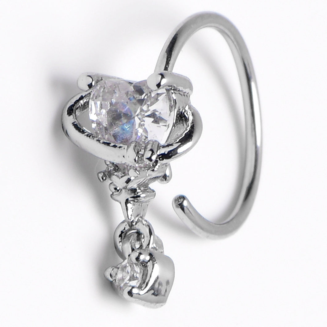 20G 5/16 Clear Heart Dangle Conch Hoop Septum Ring Cartilage Helix Hoop Earring