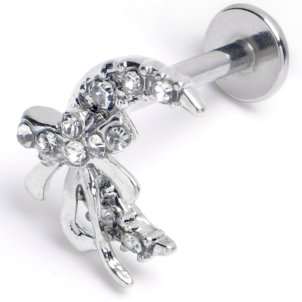 16G 5/16 Clear CZ Gem Bow Moon Labret Monroe Tragus
