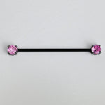 14G Pink Gem Black Forward Facing Internally Threaded Industrial Barbell 38mm