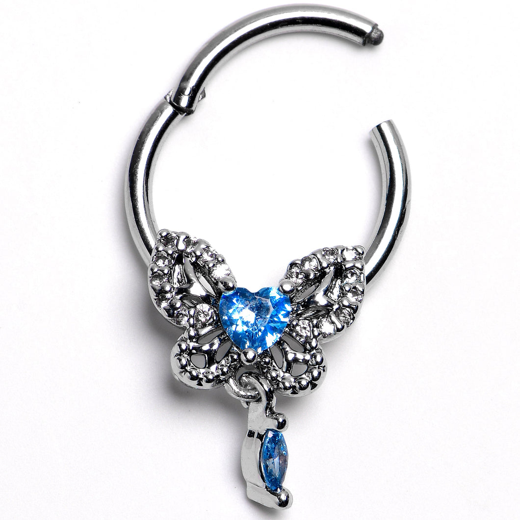 16G 5/16 Blue Gem Whimsical Butterfly Segment Ring with Dangle