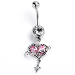 Clear Pink CZ Gem Starry Heart Dangle Belly Ring