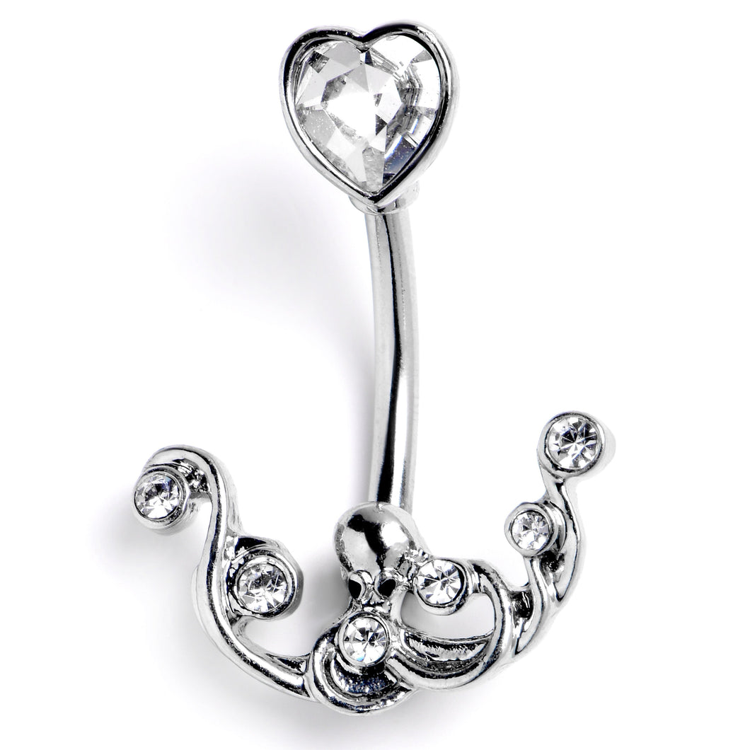 Clear Gem Heart Scrolling Elegance Double Mount Belly Ring