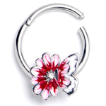 16G 3/8 Clear CZ Gem Butterfly Blossom Pink Hinged Segment Ring