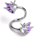 Clear Gem Butterflies Purple Spiral Twister Belly Ring