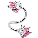 Clear Gem Butterflies Pink Spiral Twister Belly Ring