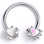 16G 3/8 White Faux Opal Sunny Heart Horseshoe Circular Barbell